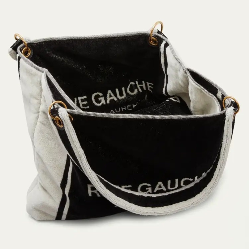 Saint Laurent Black and White Rive Gauche Canvas Tote - Picture 12 of 12